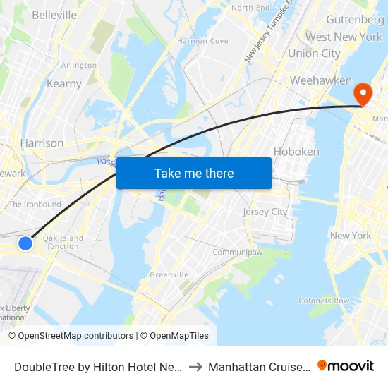DoubleTree by Hilton Hotel Newark Airport to Manhattan Cruise Parking map