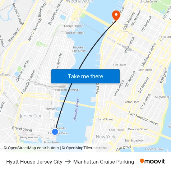 Hyatt House Jersey City to Manhattan Cruise Parking map