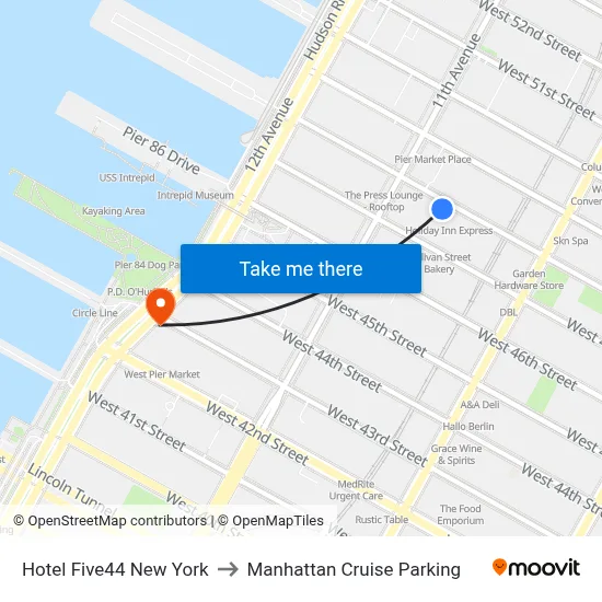 Hotel Five44 New York to Manhattan Cruise Parking map