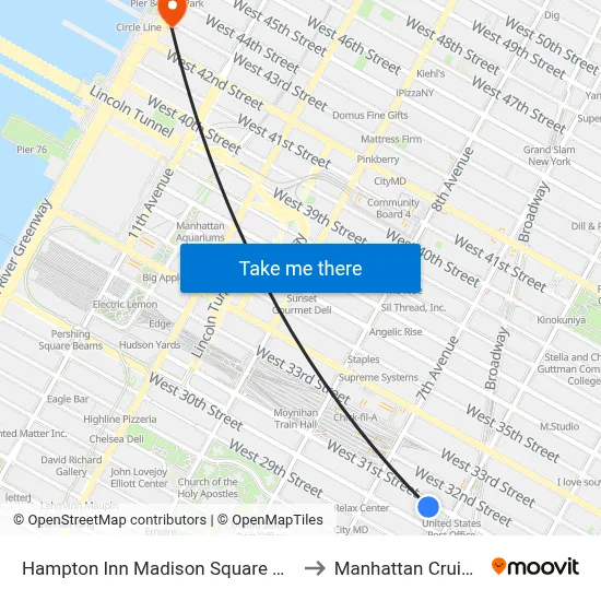 Hampton Inn Madison Square Garden New York to Manhattan Cruise Parking map