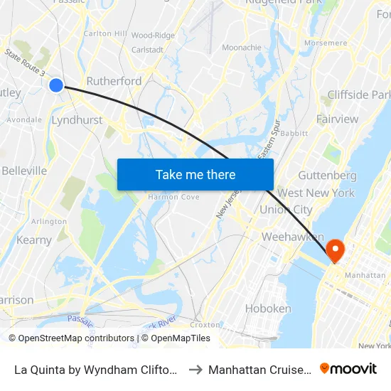 La Quinta by Wyndham Clifton Rutherford to Manhattan Cruise Parking map