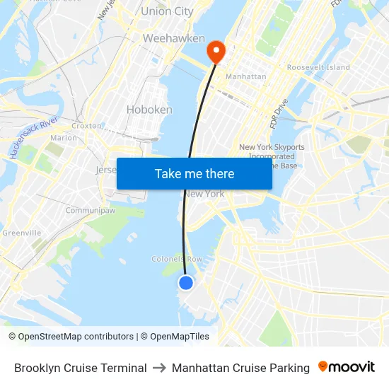 Brooklyn Cruise Terminal to Manhattan Cruise Parking map