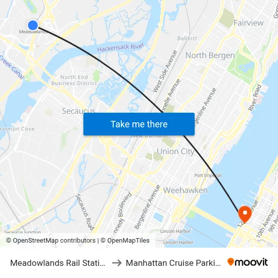 Meadowlands Rail Station to Manhattan Cruise Parking map