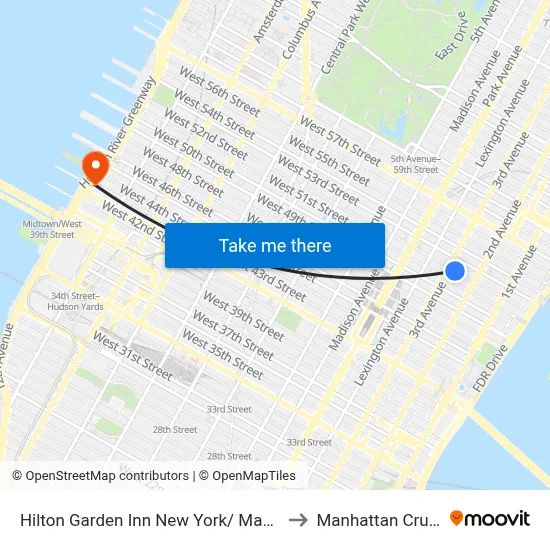 Hilton Garden Inn New York/ Manhattan Midtown East to Manhattan Cruise Parking map