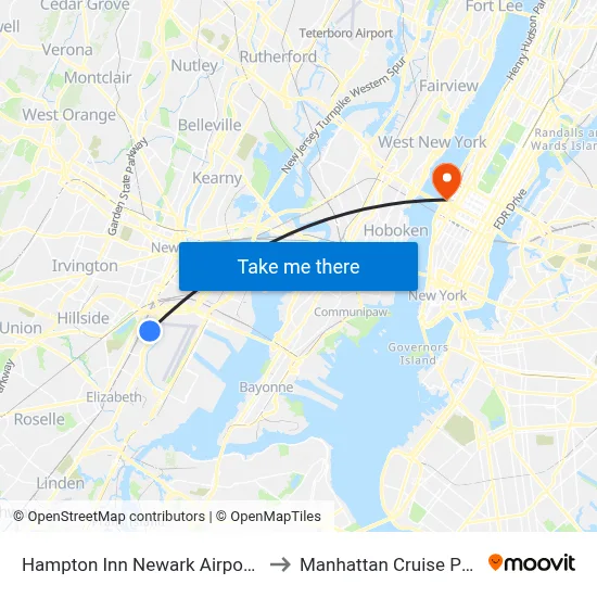 Hampton Inn Newark Airport Hotel to Manhattan Cruise Parking map