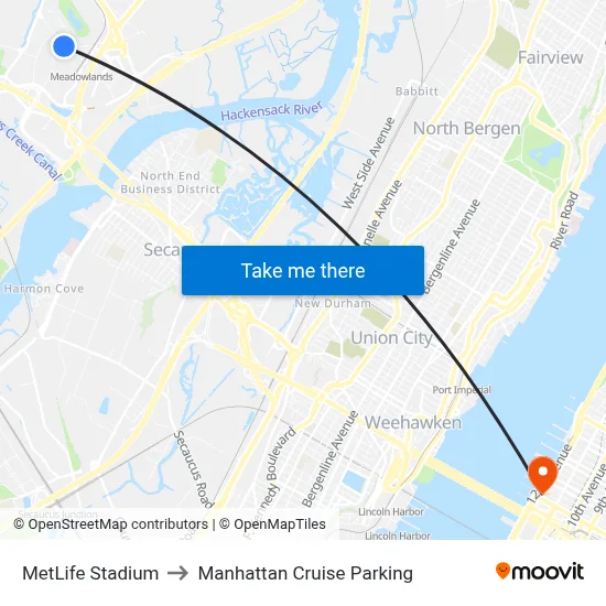 MetLife Stadium to Manhattan Cruise Parking map