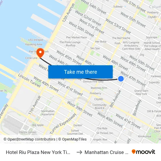 Hotel Riu Plaza New York Times Square to Manhattan Cruise Parking map