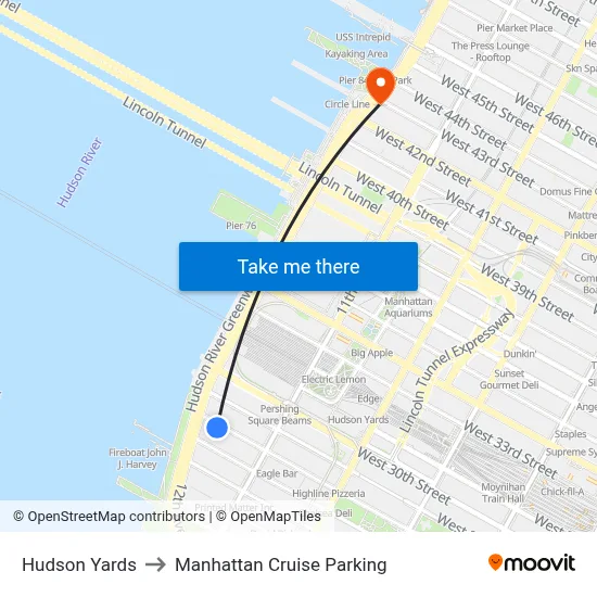 Hudson Yards to Manhattan Cruise Parking map