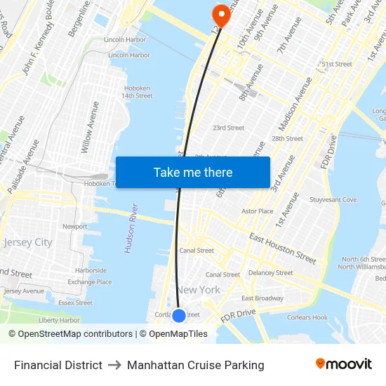 Financial District to Manhattan Cruise Parking map