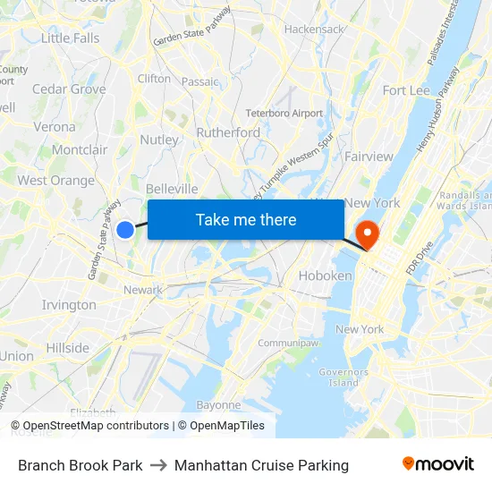 Branch Brook Park to Manhattan Cruise Parking map