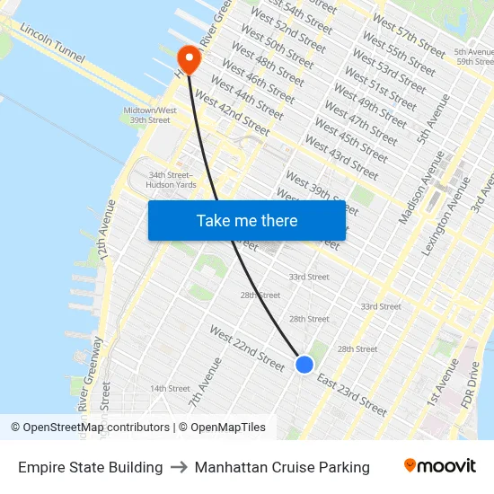 Empire State Building to Manhattan Cruise Parking map
