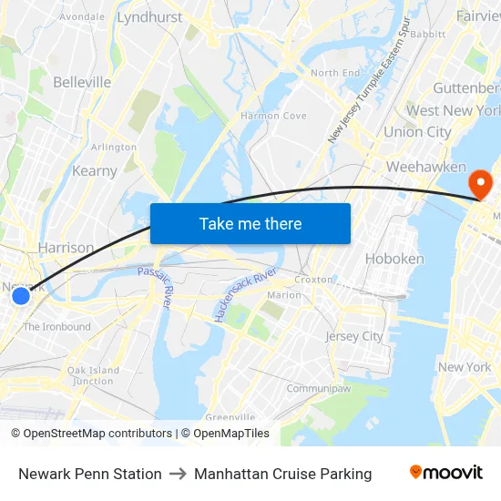 Newark Penn Station to Manhattan Cruise Parking map