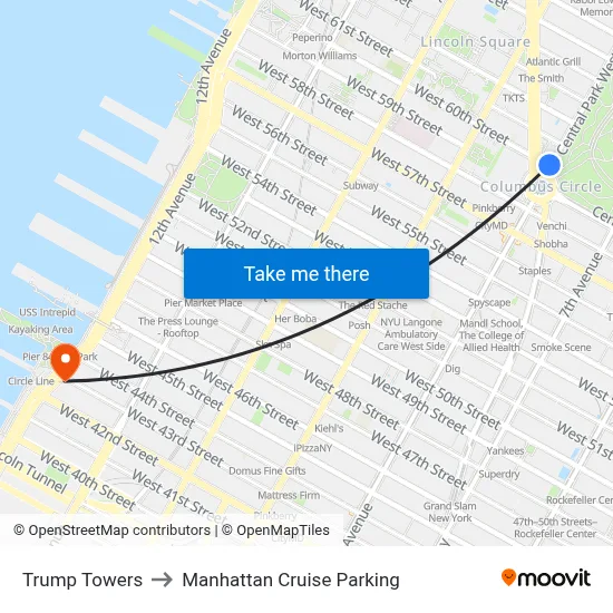 Trump Towers to Manhattan Cruise Parking map