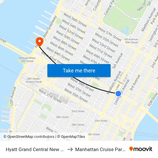 Hyatt Grand Central New York to Manhattan Cruise Parking map