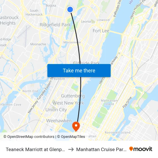 Teaneck Marriott at Glenpointe to Manhattan Cruise Parking map