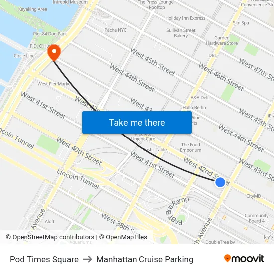 Pod Times Square to Manhattan Cruise Parking map