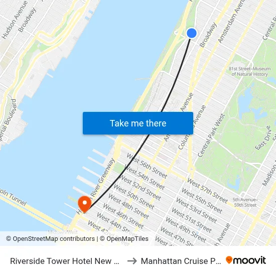 Riverside Tower Hotel New York City to Manhattan Cruise Parking map