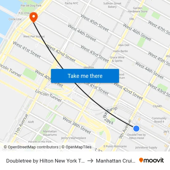 Doubletree by Hilton New York Times Square West to Manhattan Cruise Parking map