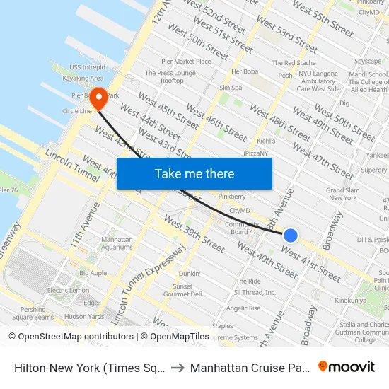 Hilton-New York (Times Square) to Manhattan Cruise Parking map