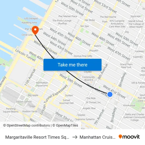 Margaritaville Resort Times Square, New York to Manhattan Cruise Parking map