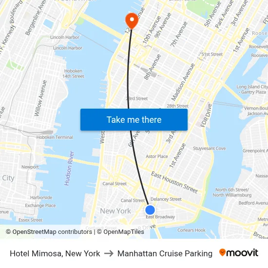 Hotel Mimosa, New York to Manhattan Cruise Parking map
