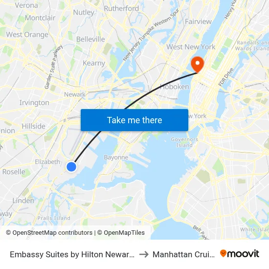 Embassy Suites by Hilton Newark Airport, Elizabeth to Manhattan Cruise Parking map