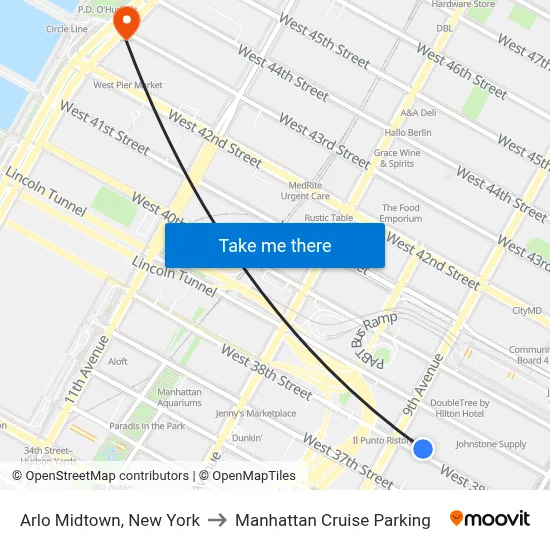 Arlo Midtown, New York to Manhattan Cruise Parking map