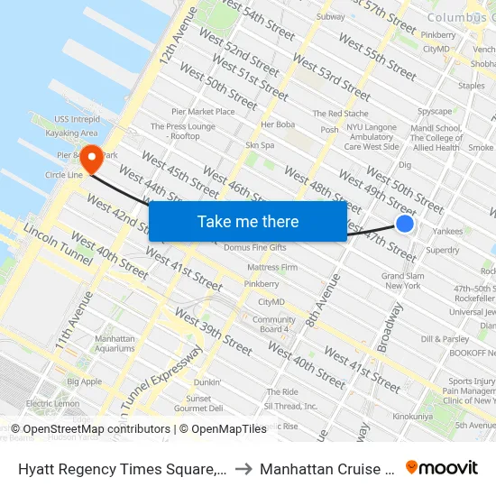 Hyatt Regency Times Square, New York to Manhattan Cruise Parking map