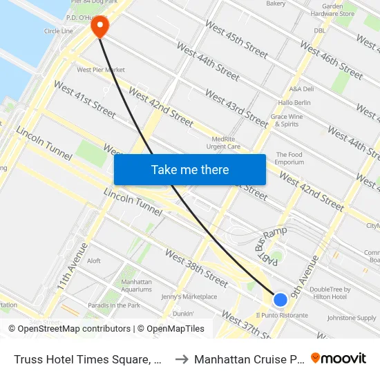 Truss Hotel Times Square, New York to Manhattan Cruise Parking map