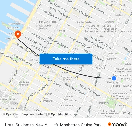 Hotel St. James, New York to Manhattan Cruise Parking map