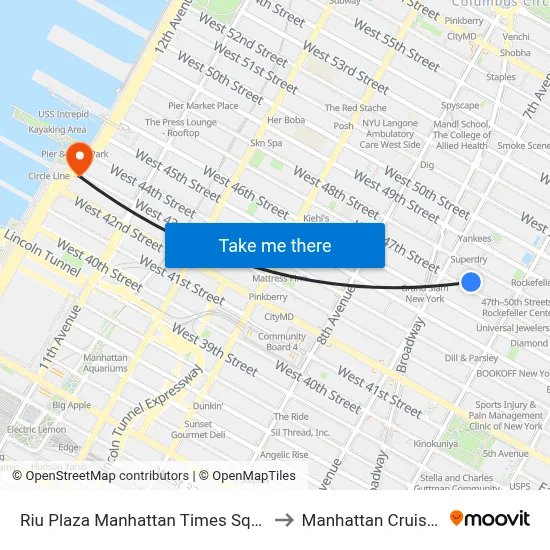 Riu Plaza Manhattan Times Square, New York to Manhattan Cruise Parking map