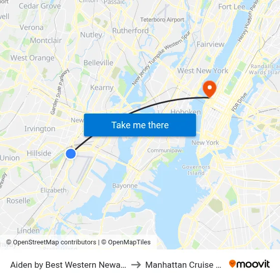 Aiden by Best Western Newark Airport to Manhattan Cruise Parking map
