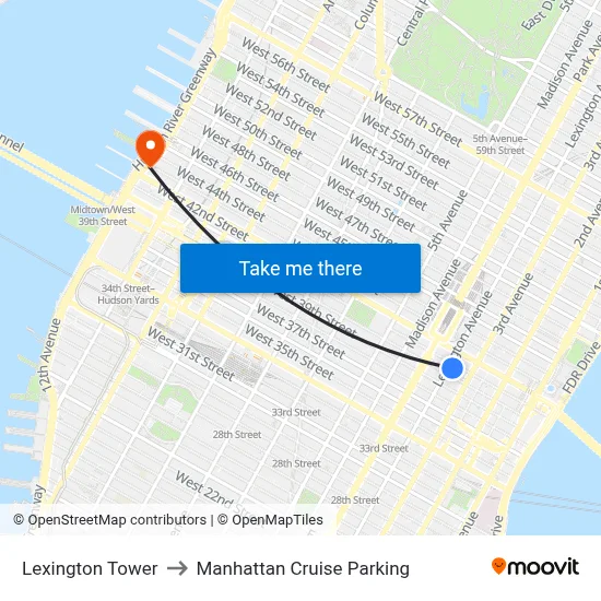 Lexington Tower to Manhattan Cruise Parking map