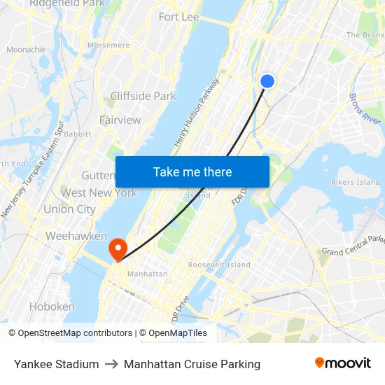 Yankee Stadium to Manhattan Cruise Parking map
