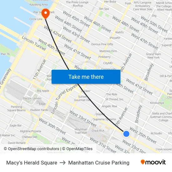 Macy's Herald Square to Manhattan Cruise Parking map