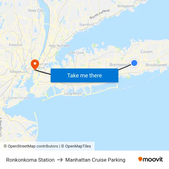 Ronkonkoma Station to Manhattan Cruise Parking map