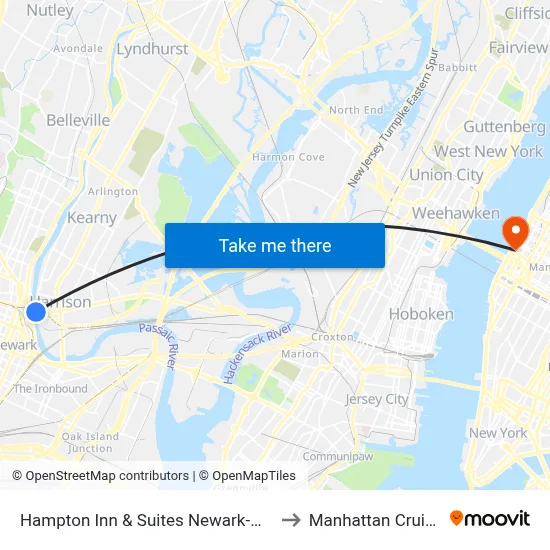 Hampton Inn & Suites Newark-Harrison-Riverwalk to Manhattan Cruise Parking map