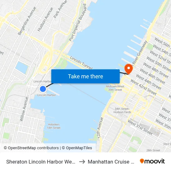 Sheraton Lincoln Harbor Weehawken to Manhattan Cruise Parking map