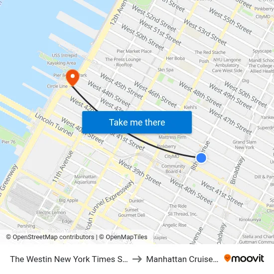 The Westin New York Times Square Hotel to Manhattan Cruise Parking map