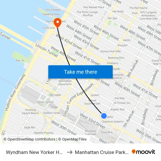 Wyndham New Yorker Hotel to Manhattan Cruise Parking map