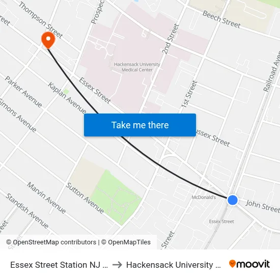 Essex Street Station NJ Transit to Hackensack University Med Ctr map
