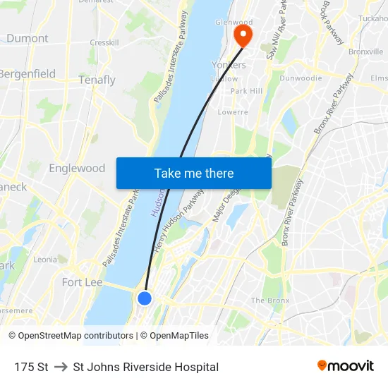 175 St to St Johns Riverside Hospital map