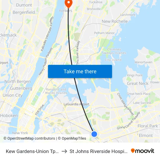 Kew Gardens-Union Tpke to St Johns Riverside Hospital map