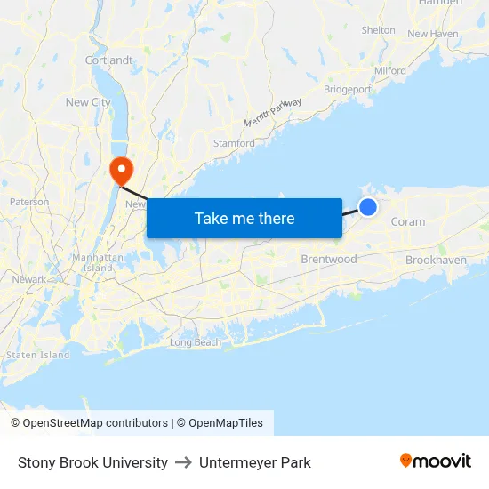 Stony Brook University to Untermeyer Park map