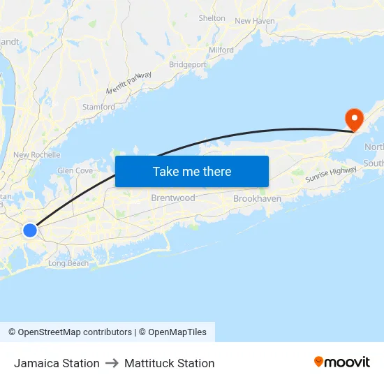 Jamaica Station to Mattituck Station map