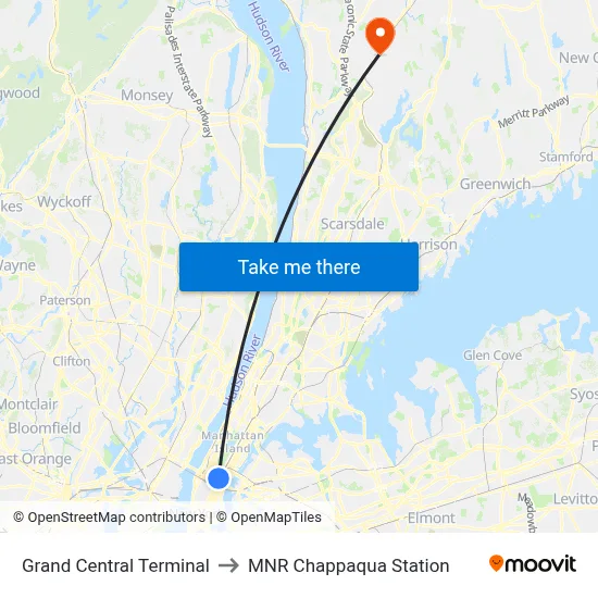 Grand Central Terminal to MNR Chappaqua Station map