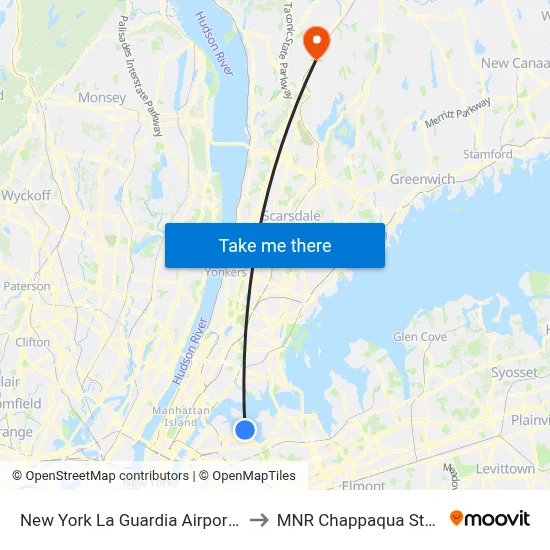 New York La Guardia Airport LGA to MNR Chappaqua Station map