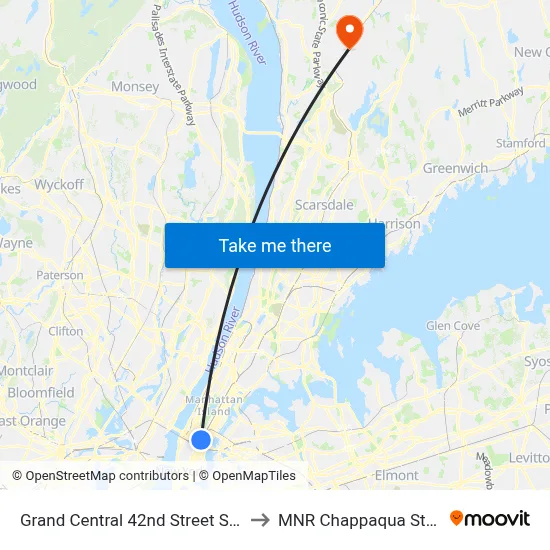 Grand Central 42nd Street Station to MNR Chappaqua Station map