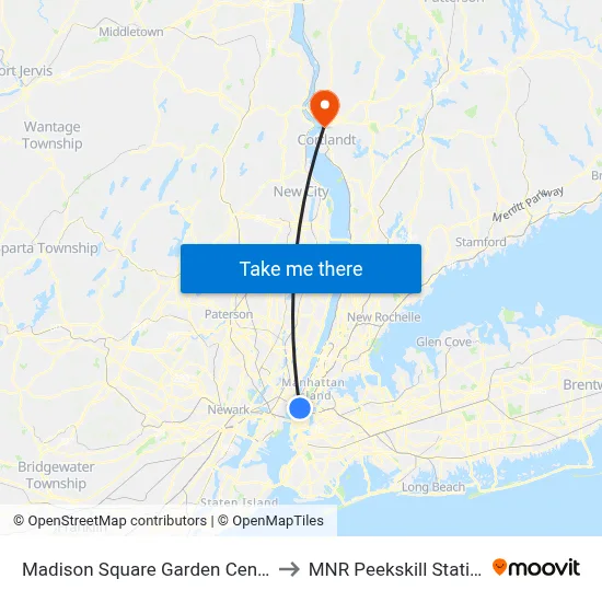 Madison Square Garden Center to MNR Peekskill Station map