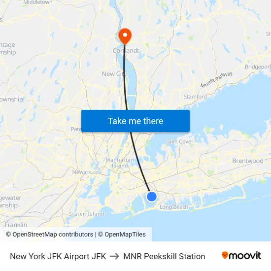 New York JFK Airport JFK to MNR Peekskill Station map